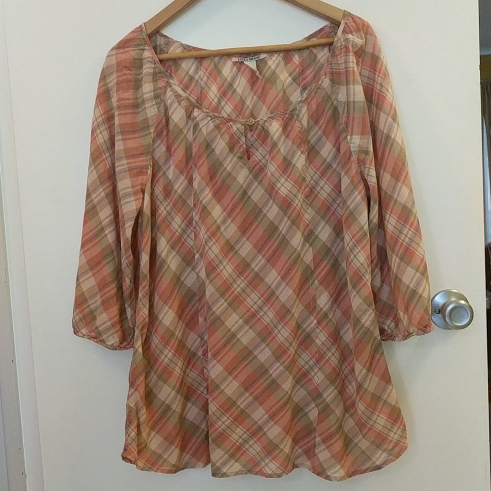 Plaid Summer Weight Peasant Blouse